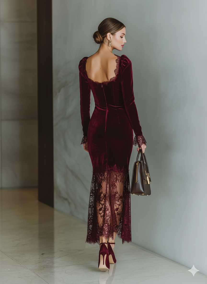 Burgundy Velvet Fitted Maxi Dress Women UK – Wedding Guest Cocktail Evening Gown, Formal Occasion