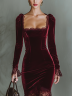 Burgundy Velvet Fitted Maxi Dress Women UK – Wedding Guest Cocktail Evening Gown, Formal Occasion