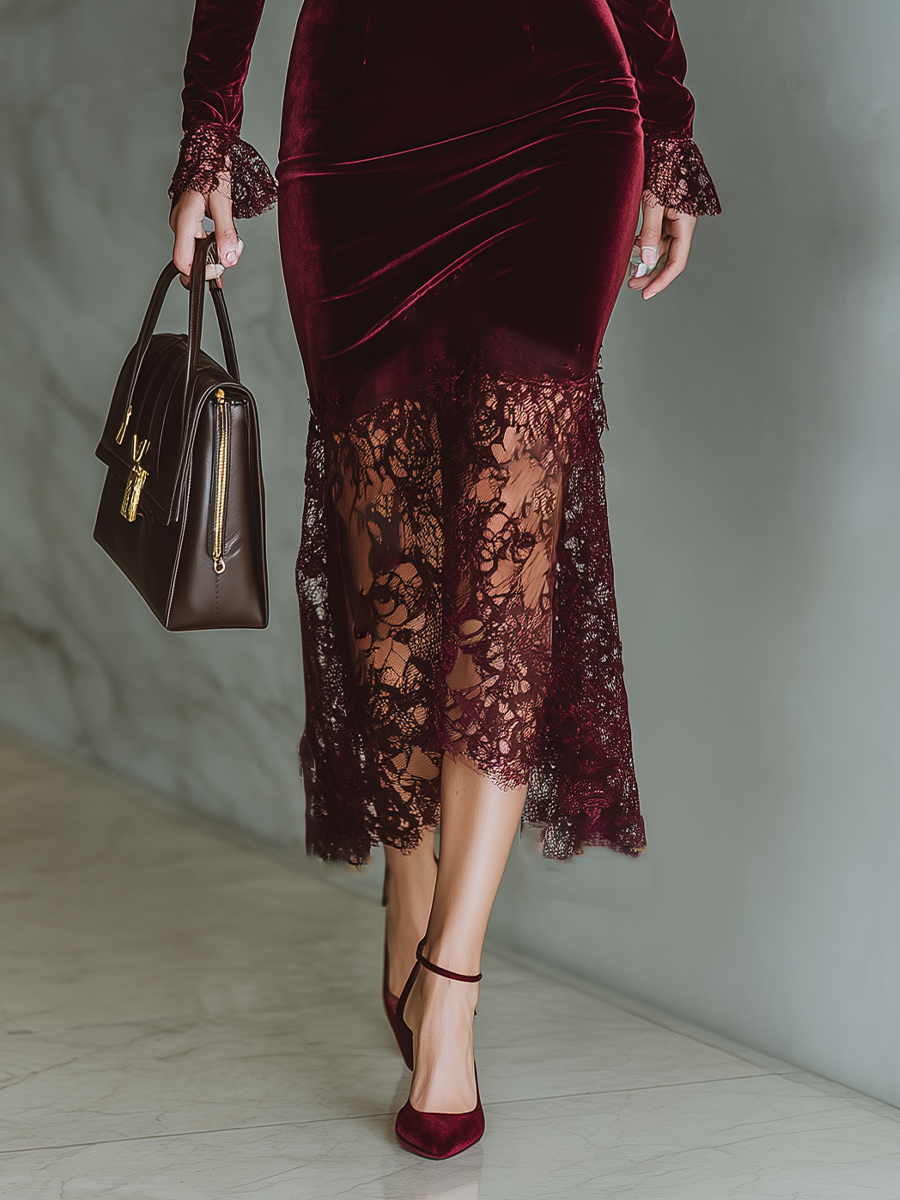 Burgundy Velvet Fitted Maxi Dress Women UK – Wedding Guest Cocktail Evening Gown, Formal Occasion