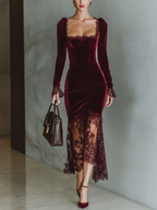 Burgundy Velvet Fitted Maxi Dress Women UK – Wedding Guest Cocktail Evening Gown, Formal Occasion