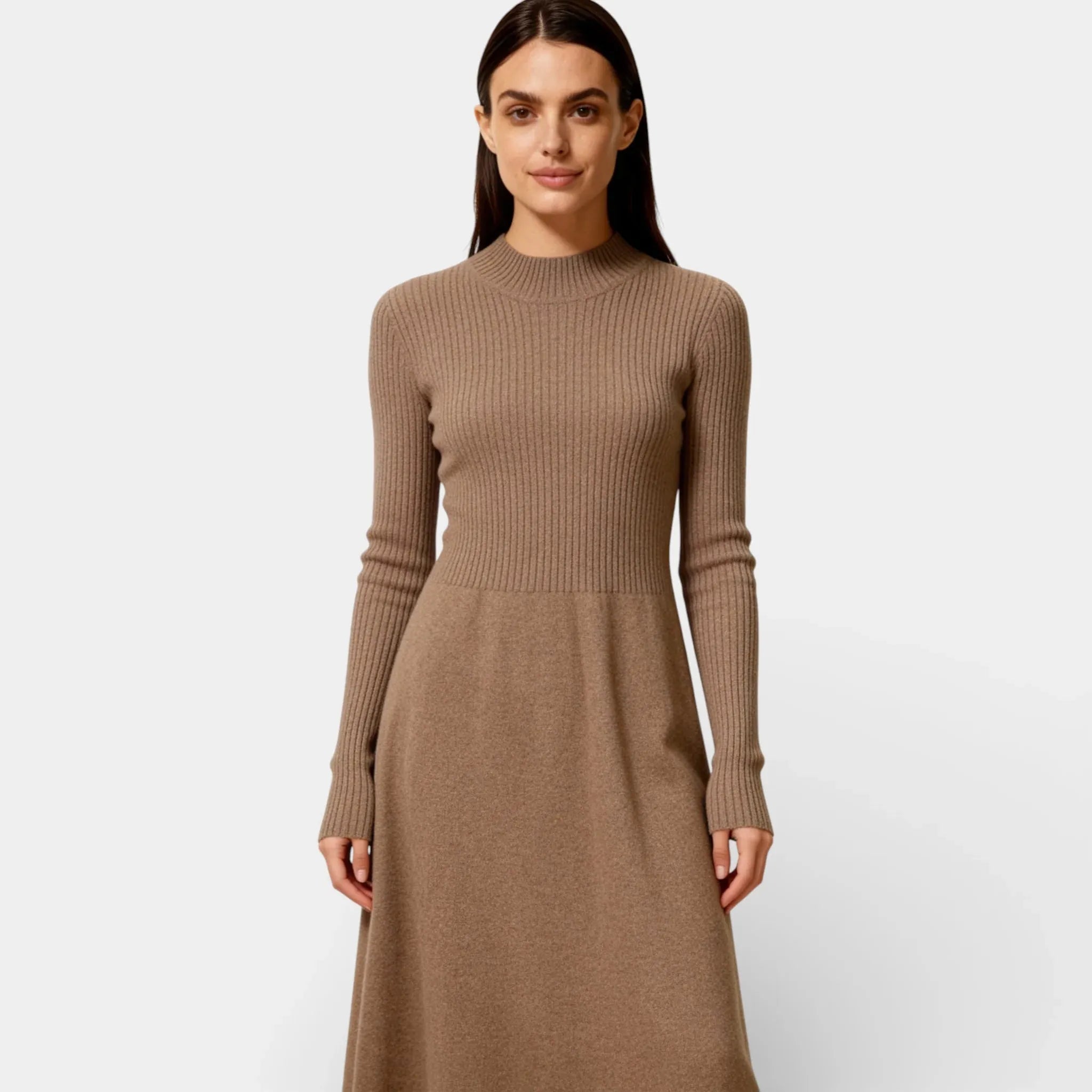 Cashmere Merino Wool Mock Neck Sweater Dress for Women – Cozy Knit Dress for Casual or Formal Wear