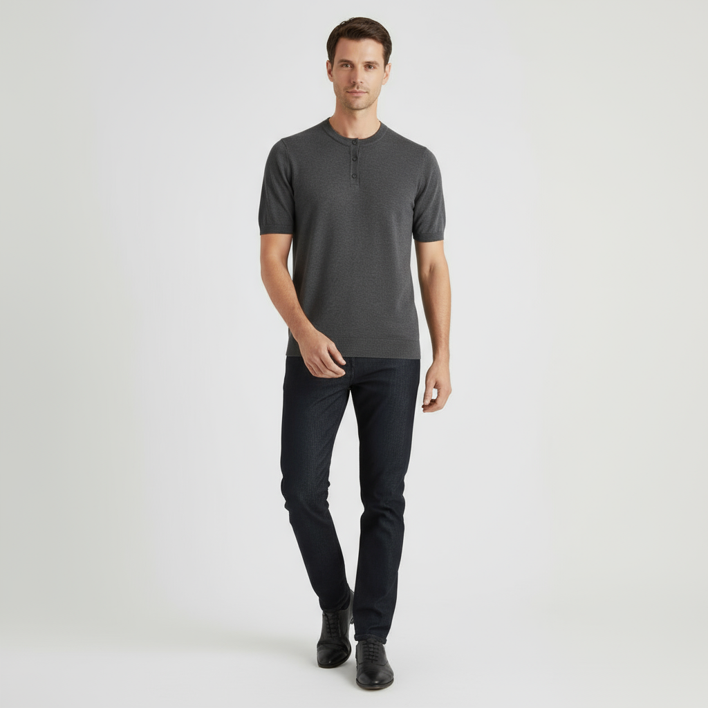 Cotton Henley T-Shirt for Men - Casual Short Sleeve Top for Everyday Wear in Various Colors and Sizes