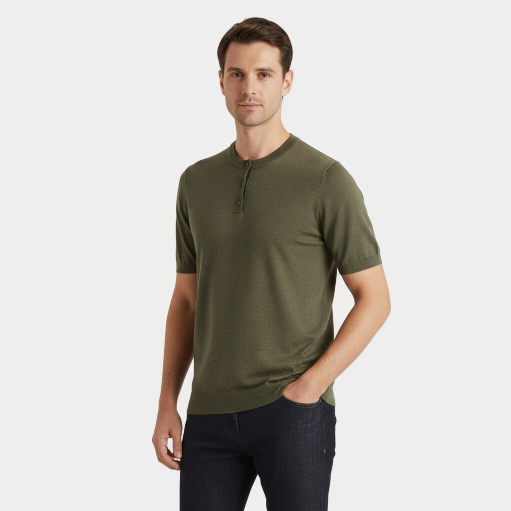 Cotton Henley T-Shirt for Men - Casual Short Sleeve Top for Everyday Wear in Various Colors and Sizes