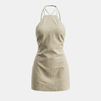 Cotton Linen Halter Neck Mini Dress for Women - Casual Summer Fashion