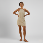 Cotton Linen Halter Neck Mini Dress for Women - Casual Summer Fashion