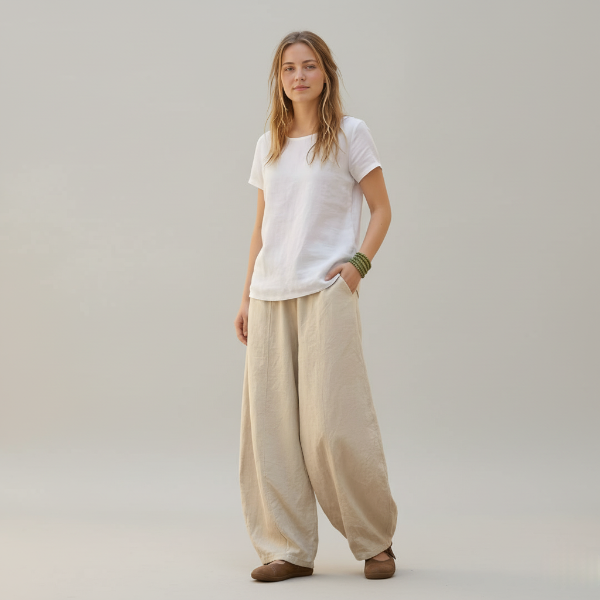 Cotton Linen High Waist Lantern Trousers for Women - Casual Chic Style
