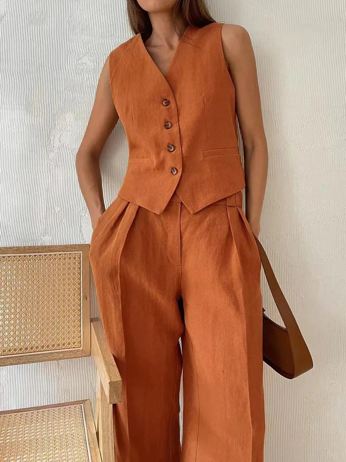 Cotton Linen Two-Piece Outfit for Casual Wear and Relaxation