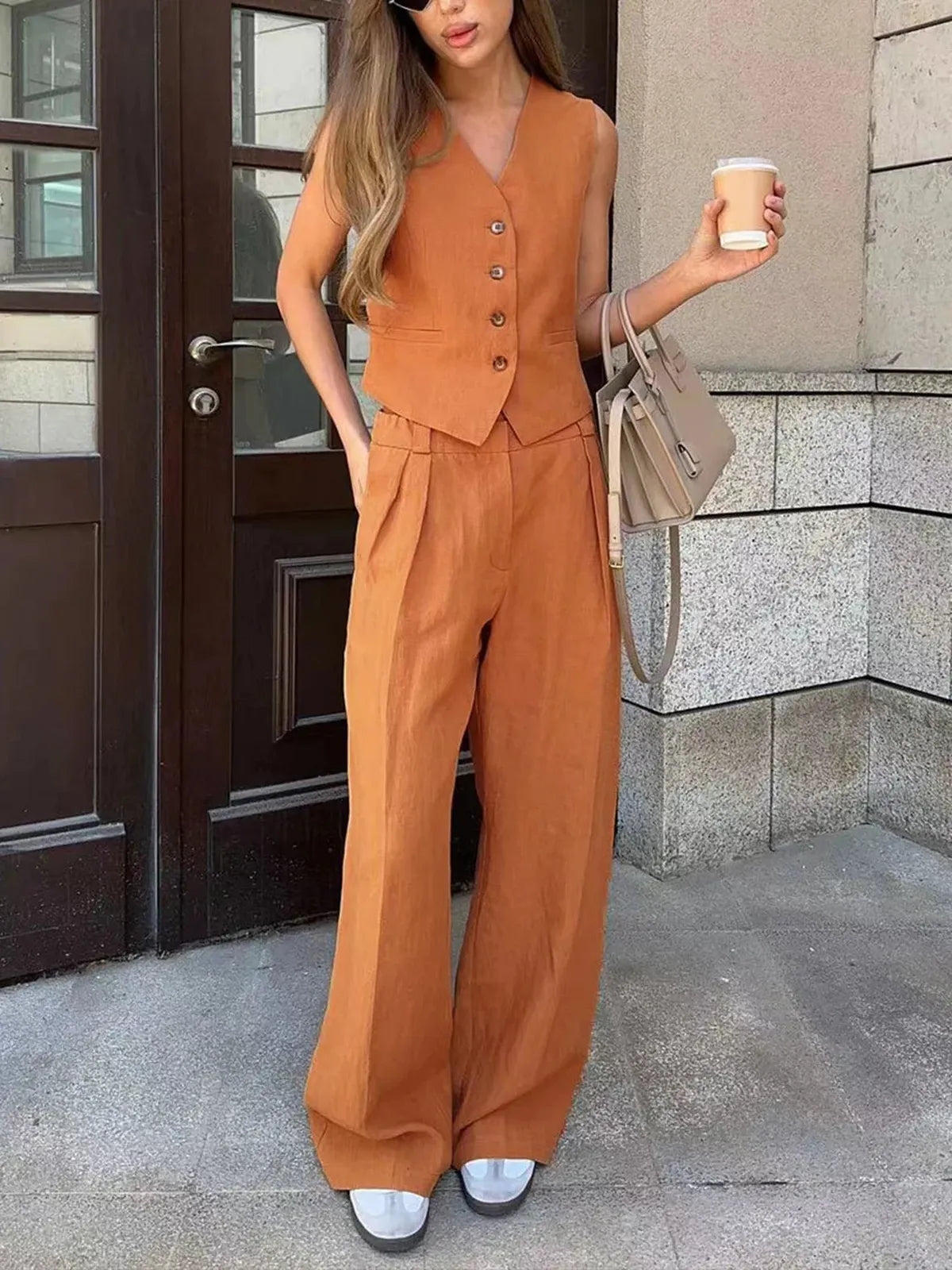 Cotton Linen Two-Piece Outfit for Casual Wear and Relaxation