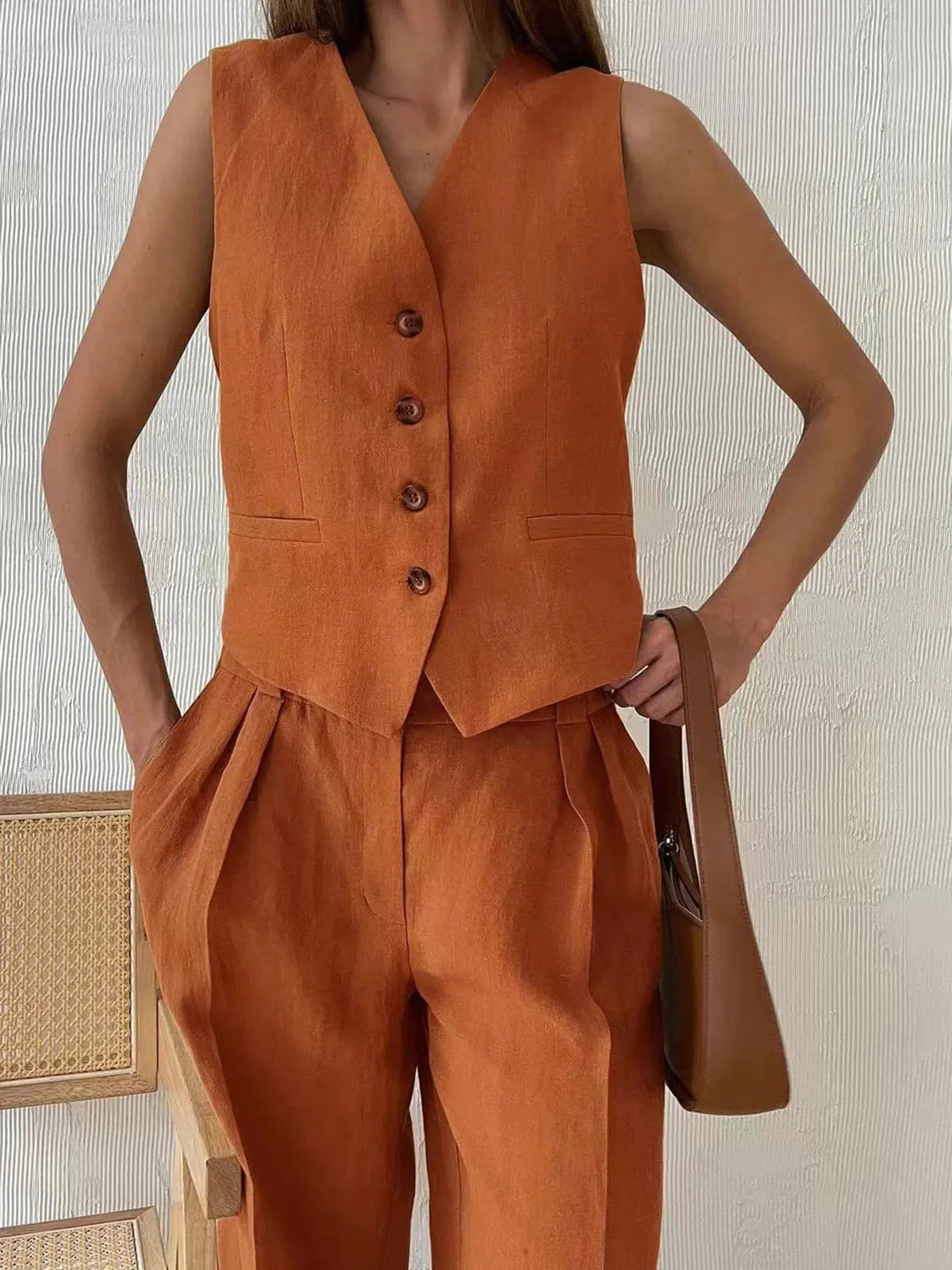 Cotton Linen Two-Piece Outfit for Casual Wear and Relaxation
