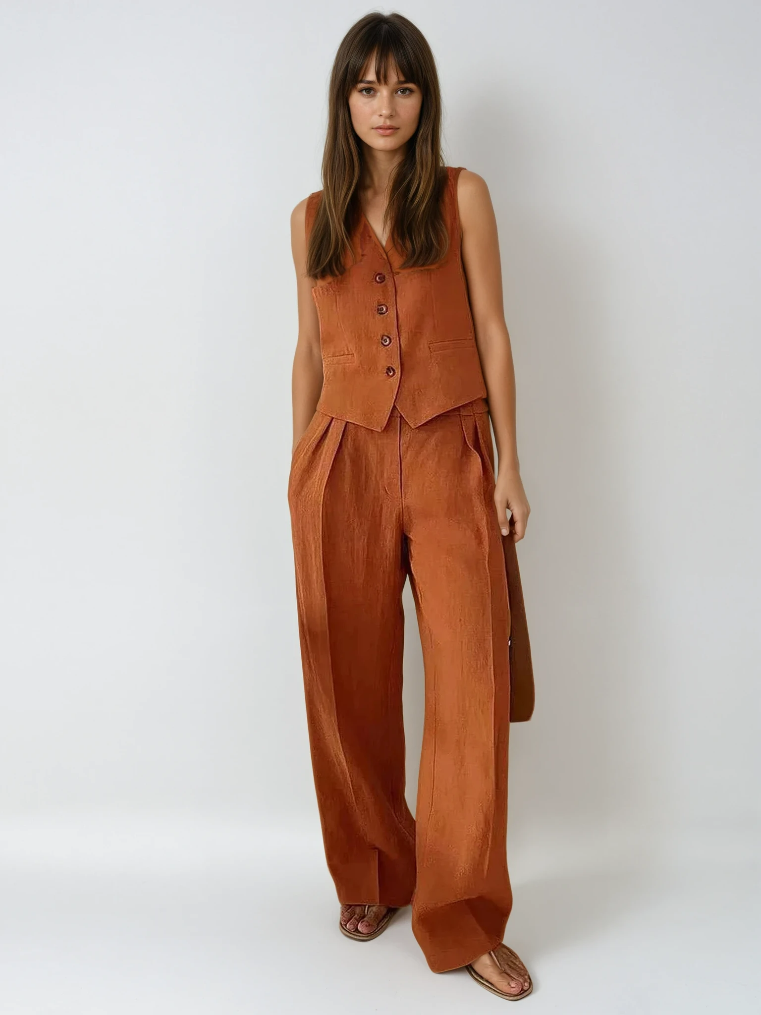 Cotton Linen Two-Piece Outfit for Casual Wear and Relaxation