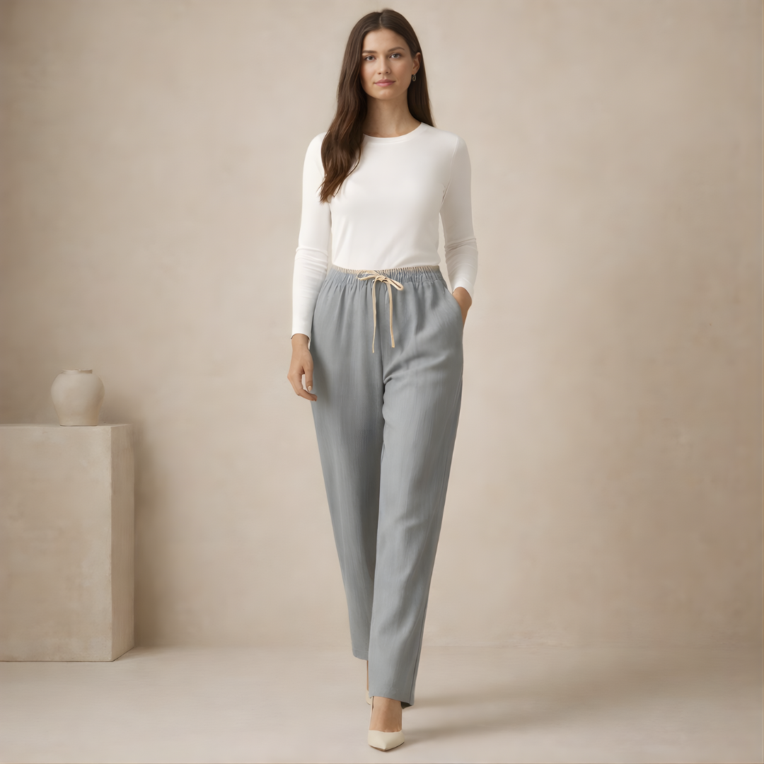 Cotton Linen Women's Drawstring Trousers with Pockets for Casual Wear