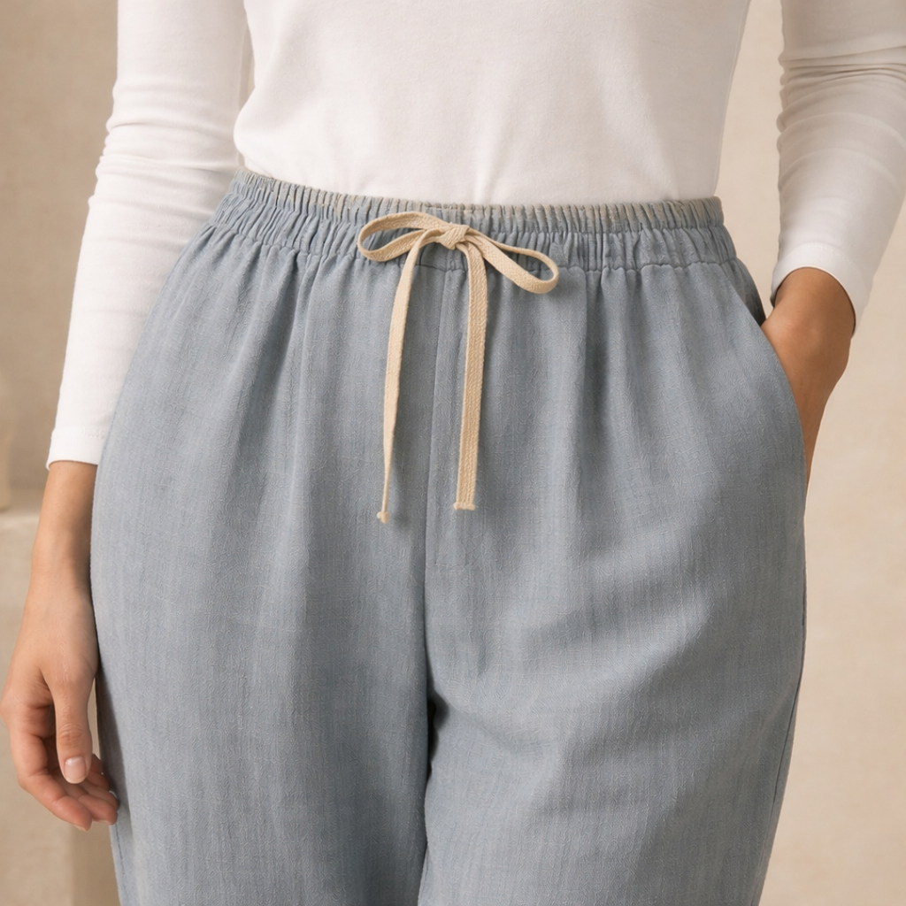 Cotton Linen Women's Drawstring Trousers with Pockets for Casual Wear
