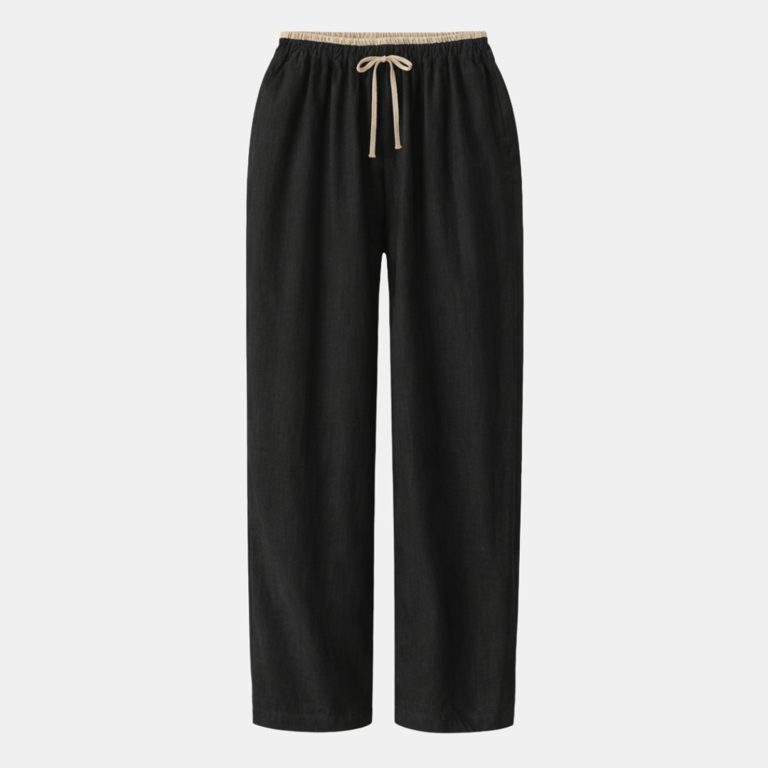 Cotton Linen Women's Drawstring Trousers with Pockets for Casual Wear