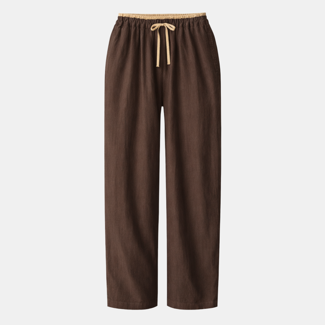 Cotton Linen Women's Drawstring Trousers with Pockets for Casual Wear
