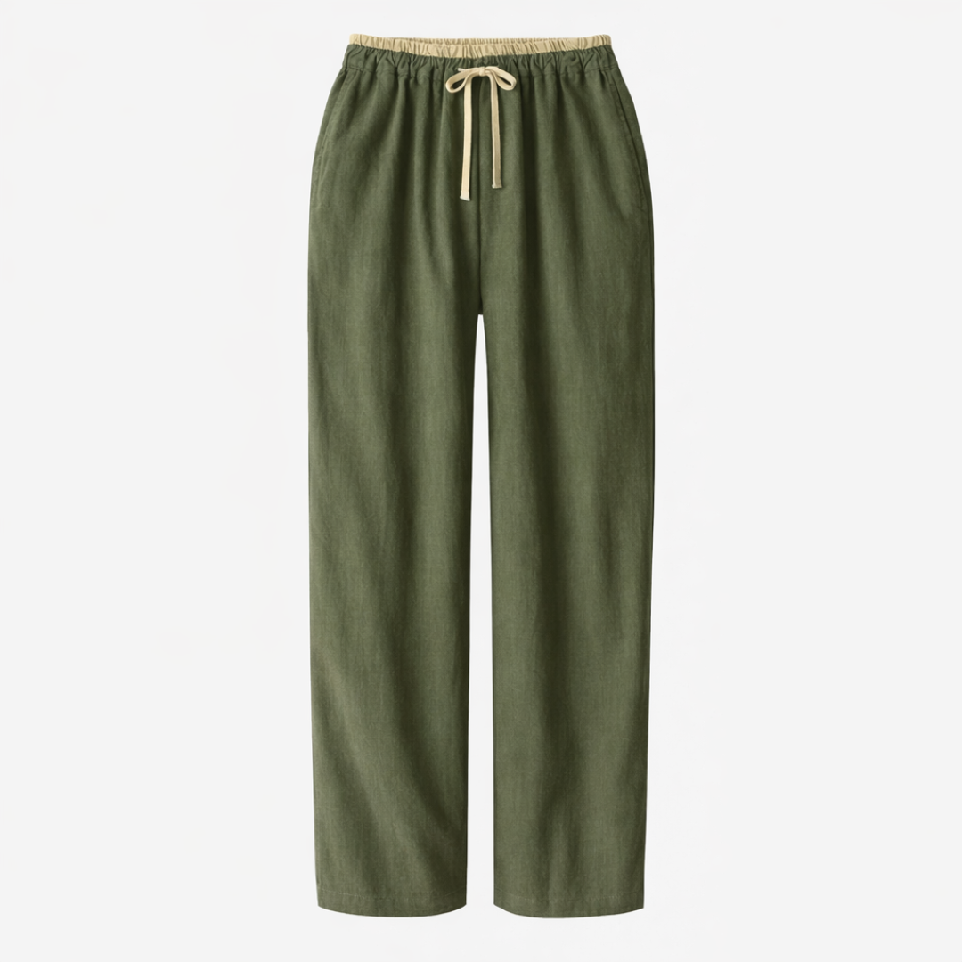 Cotton Linen Women's Drawstring Trousers with Pockets for Casual Wear