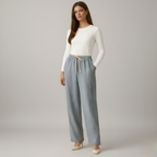 Cotton Linen Women's Drawstring Trousers with Pockets for Casual Wear