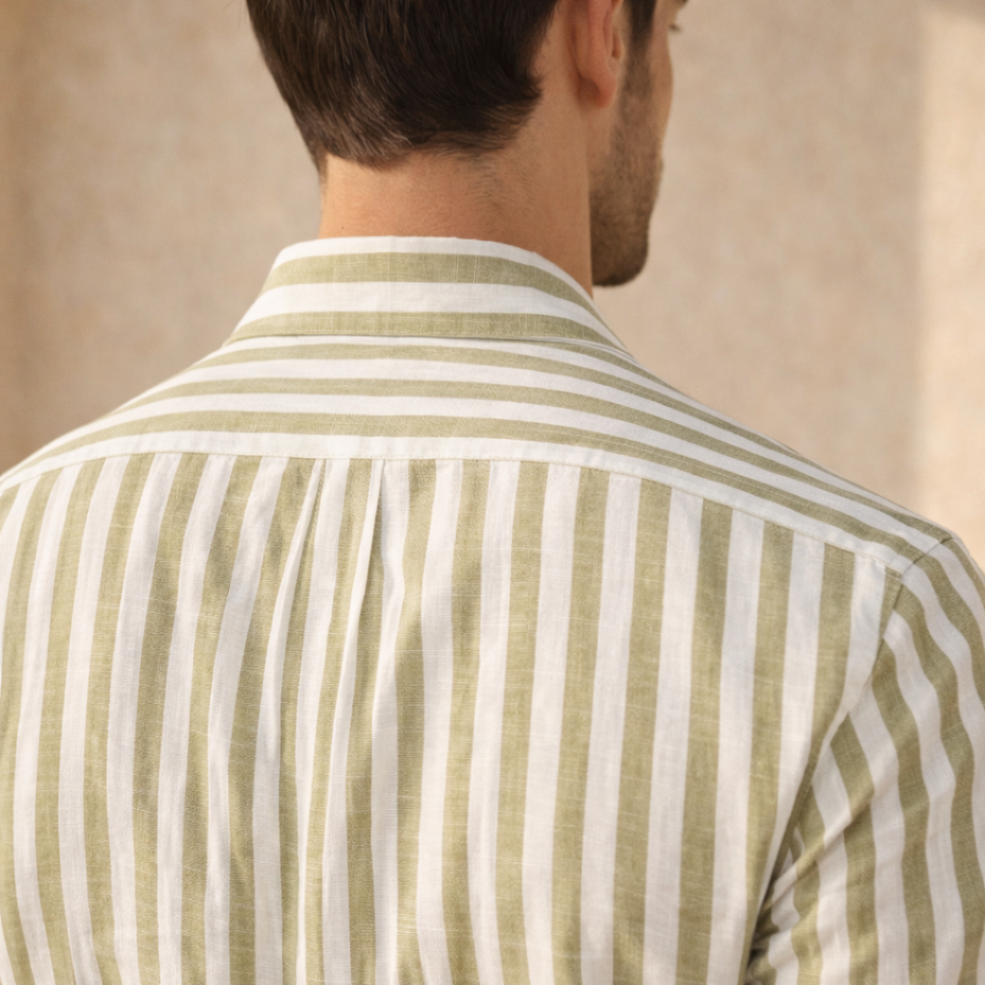 Cotton Striped Collared Shirt for Men - Casual Wear, Short Sleeve
