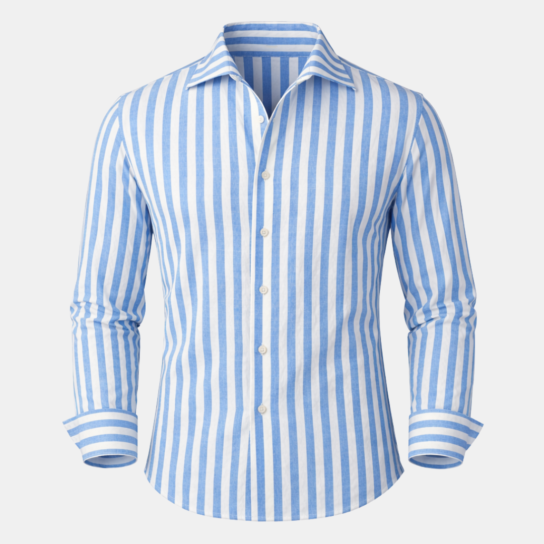 Cotton Striped Collared Shirt for Men - Casual Wear, Short Sleeve