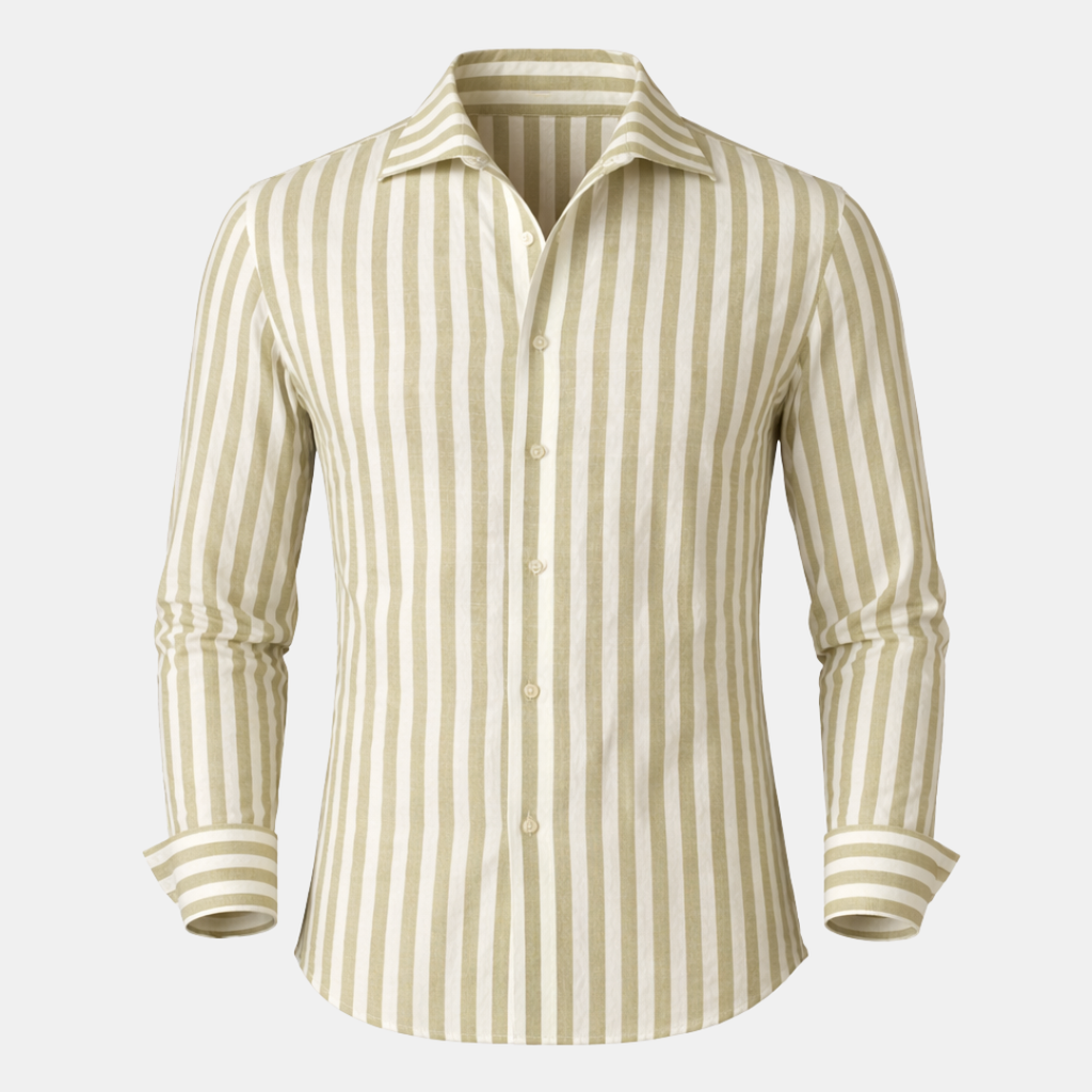 Cotton Striped Collared Shirt for Men - Casual Wear, Short Sleeve