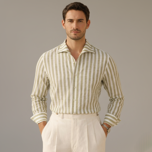 Cotton Striped Collared Shirt for Men - Casual Wear, Short Sleeve