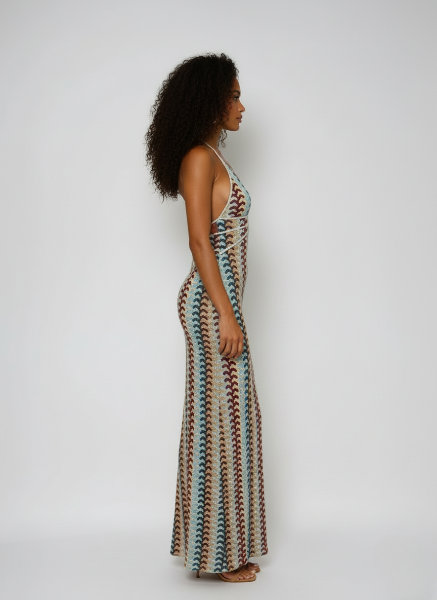 Crochet Maxi Dress for Summer Evenings - Halterneck Design, Lightweight Fabric, Perfect for Casual Events