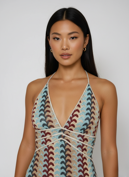 Crochet Maxi Dress for Summer Evenings - Halterneck Design, Lightweight Fabric, Perfect for Casual Events