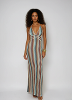 Crochet Maxi Dress for Summer Evenings - Halterneck Design, Lightweight Fabric, Perfect for Casual Events