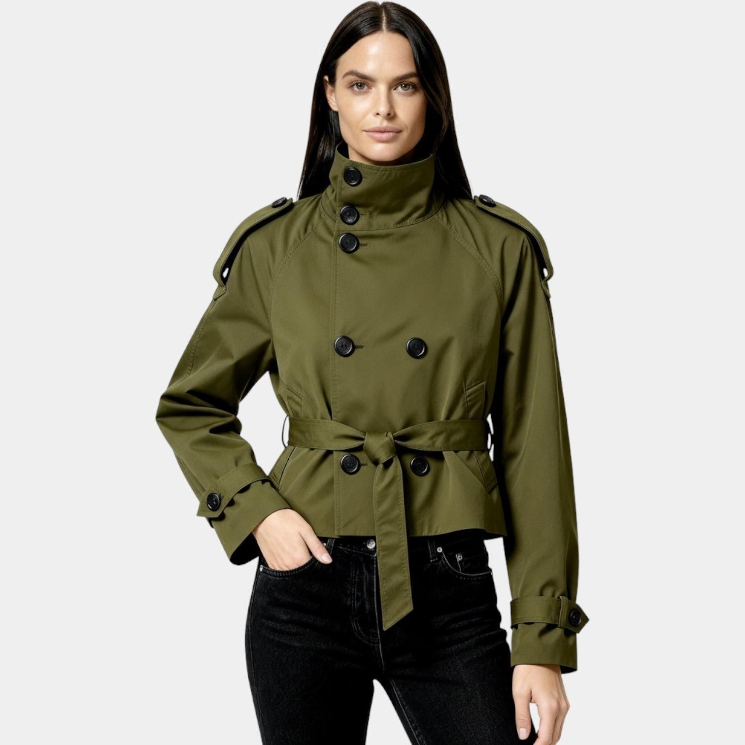 Cropped Trench Jacket for Women - Belted Short Coat in Lightweight Fabric - Stylish Outerwear for Casual and Dressy Occasions
