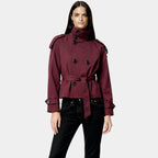 Cropped Trench Jacket for Women - Belted Short Coat in Lightweight Fabric - Stylish Outerwear for Casual and Dressy Occasions