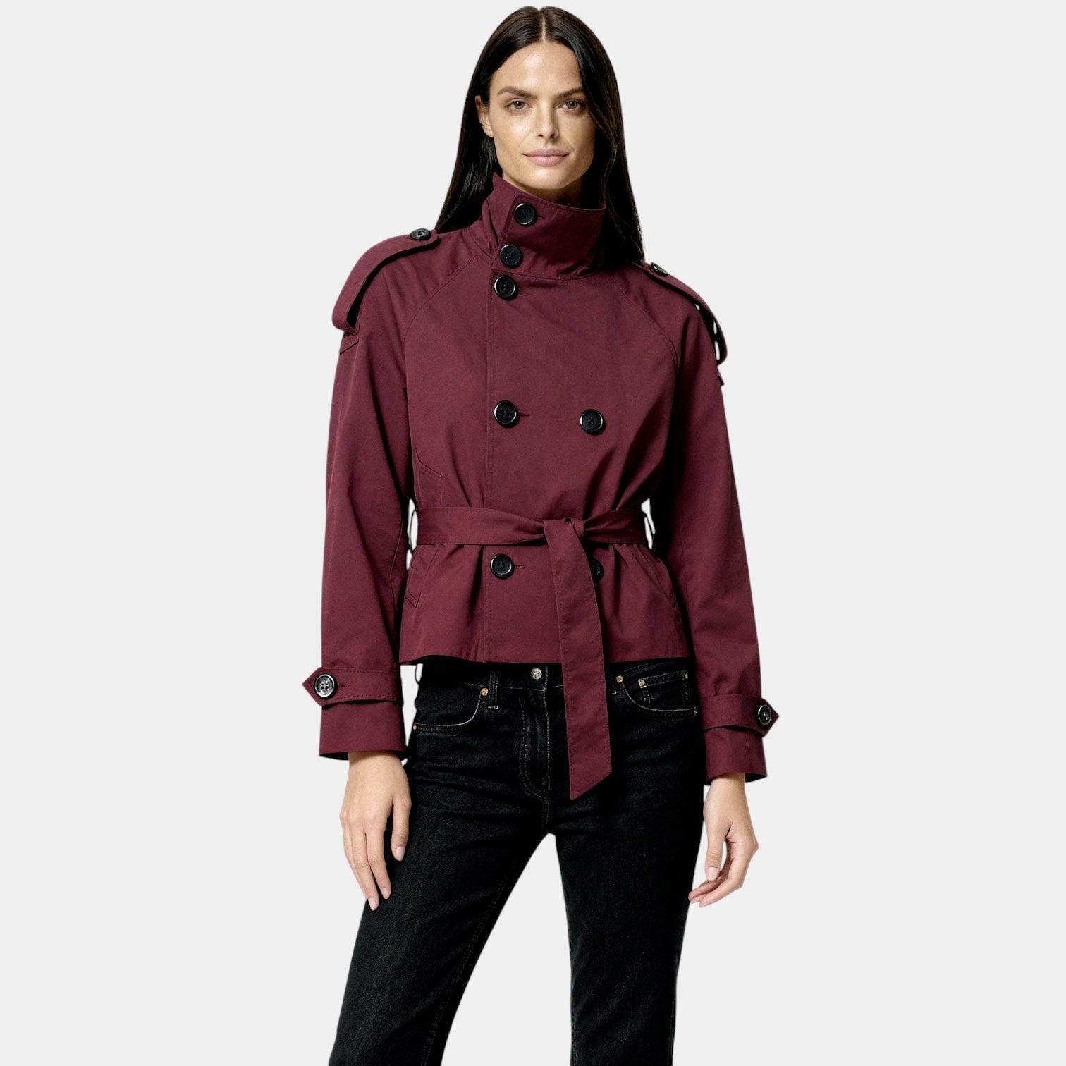 Cropped Trench Jacket for Women - Belted Short Coat in Lightweight Fabric - Stylish Outerwear for Casual and Dressy Occasions