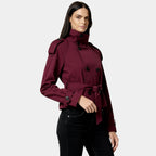 Cropped Trench Jacket for Women - Belted Short Coat in Lightweight Fabric - Stylish Outerwear for Casual and Dressy Occasions