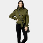 Cropped Trench Jacket for Women - Belted Short Coat in Lightweight Fabric - Stylish Outerwear for Casual and Dressy Occasions
