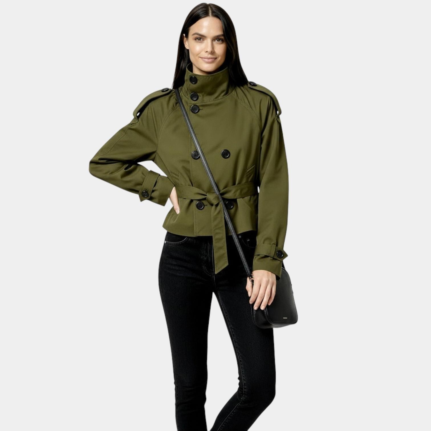 Cropped Trench Jacket for Women - Belted Short Coat in Lightweight Fabric - Stylish Outerwear for Casual and Dressy Occasions