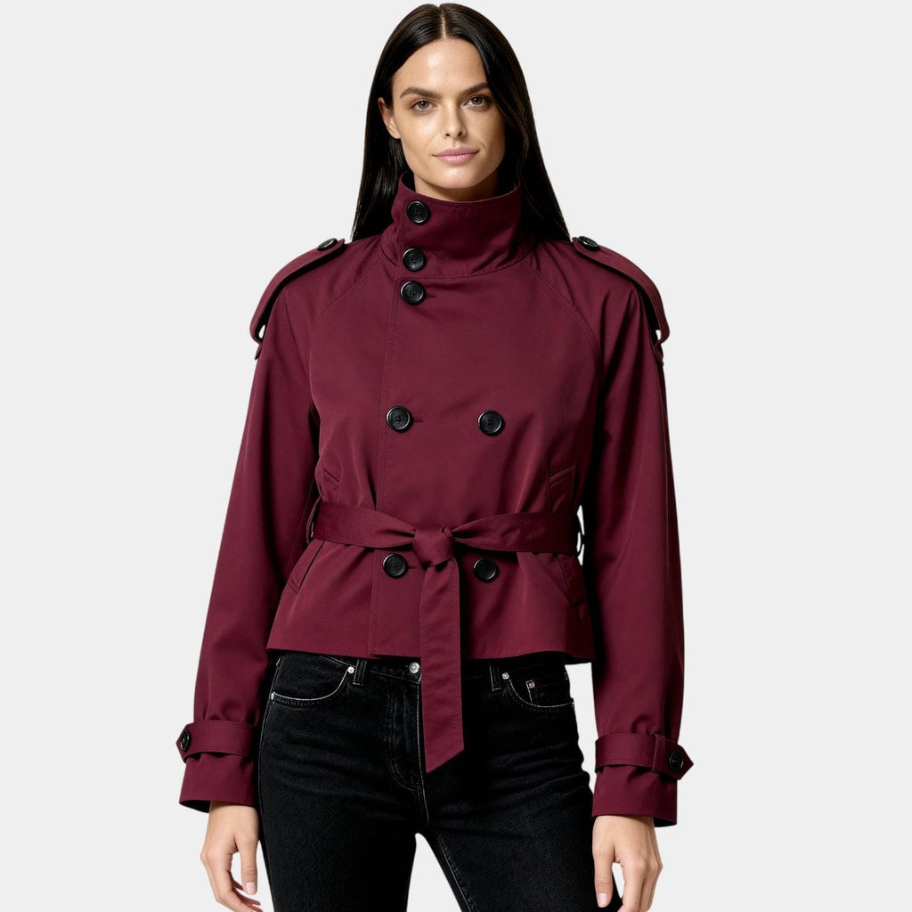 Cropped Trench Jacket for Women - Belted Short Coat in Lightweight Fabric - Stylish Outerwear for Casual and Dressy Occasions