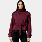 Cropped Trench Jacket for Women - Belted Short Coat in Lightweight Fabric - Stylish Outerwear for Casual and Dressy Occasions
