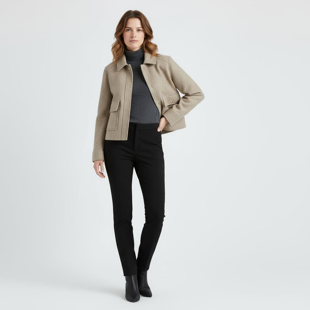 Cropped Wool-Blend Jacket for Women - Stylish Warm Outerwear for Casual and Chic Looks