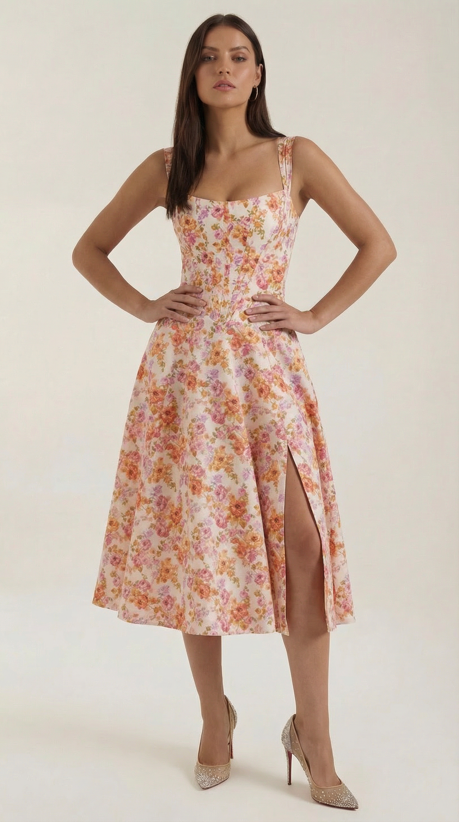 Dahlia Floral Print Midi Dress - Lightweight Cotton Summer Dress for Casual Outings and Beach Wear