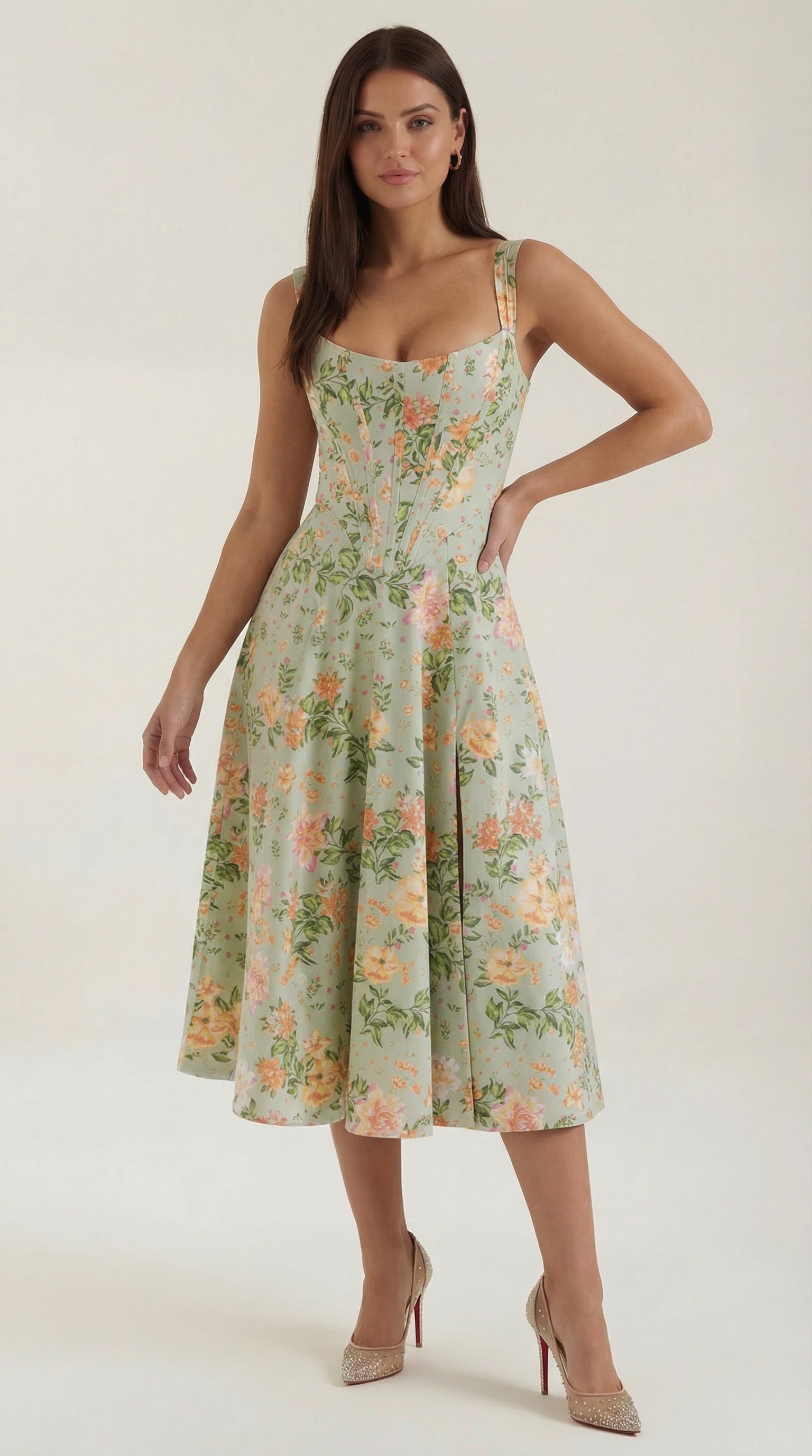 Dahlia Floral Print Midi Dress - Lightweight Cotton Summer Dress for Casual Outings and Beach Wear