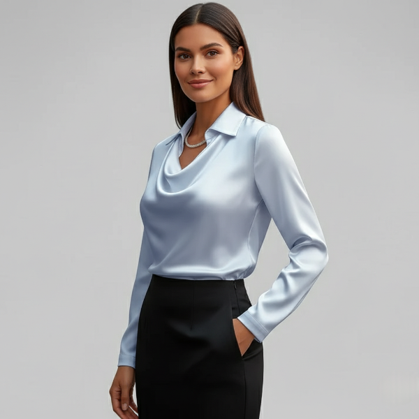 Draped Collared Blouse for Women - Regular Fit, Elegant Business Casual Style, Perfect for Office Wear