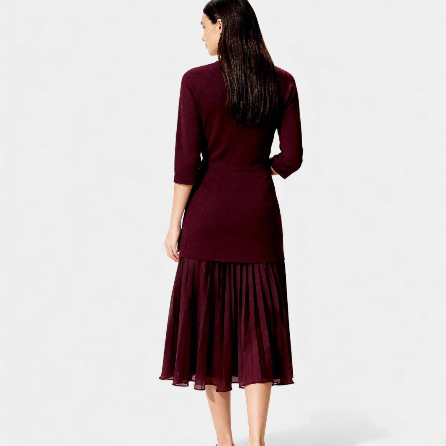 Elegant Pleated Knit Midi Dress for Women - Long Sleeve Casual Wear