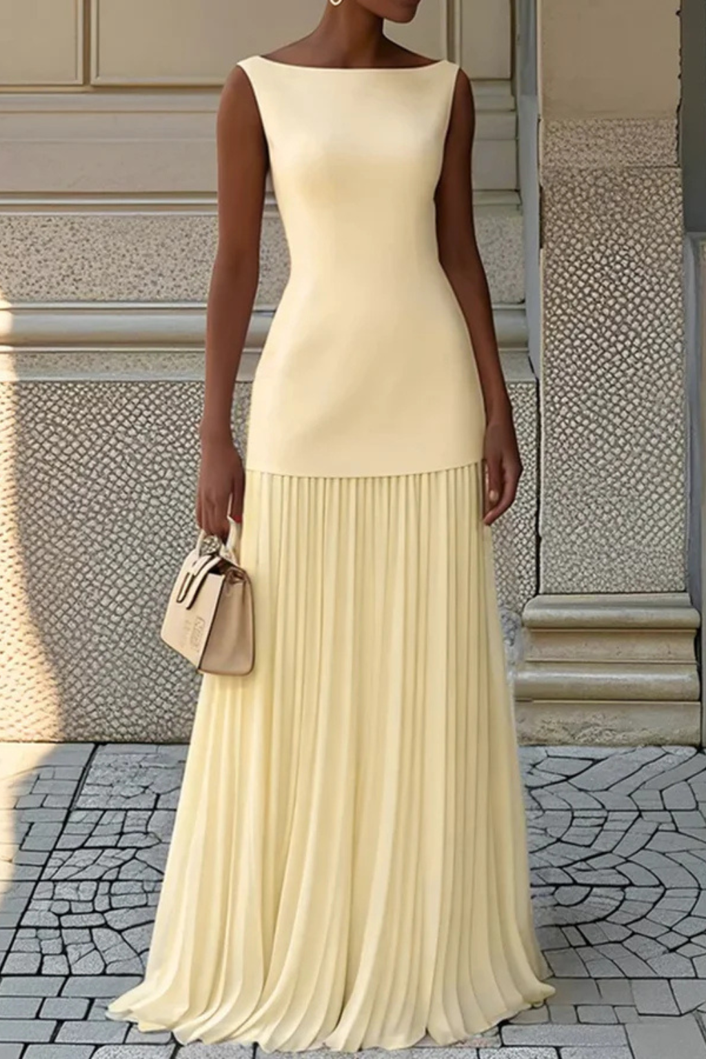Elegant Pleated Maxi Dress for Women | Formal Evening Wear in Chiffon