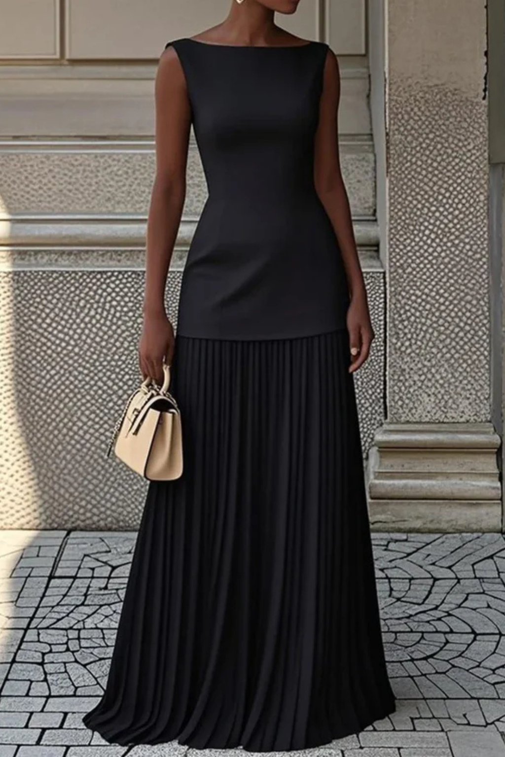 Elegant Pleated Maxi Dress for Women | Formal Evening Wear in Chiffon