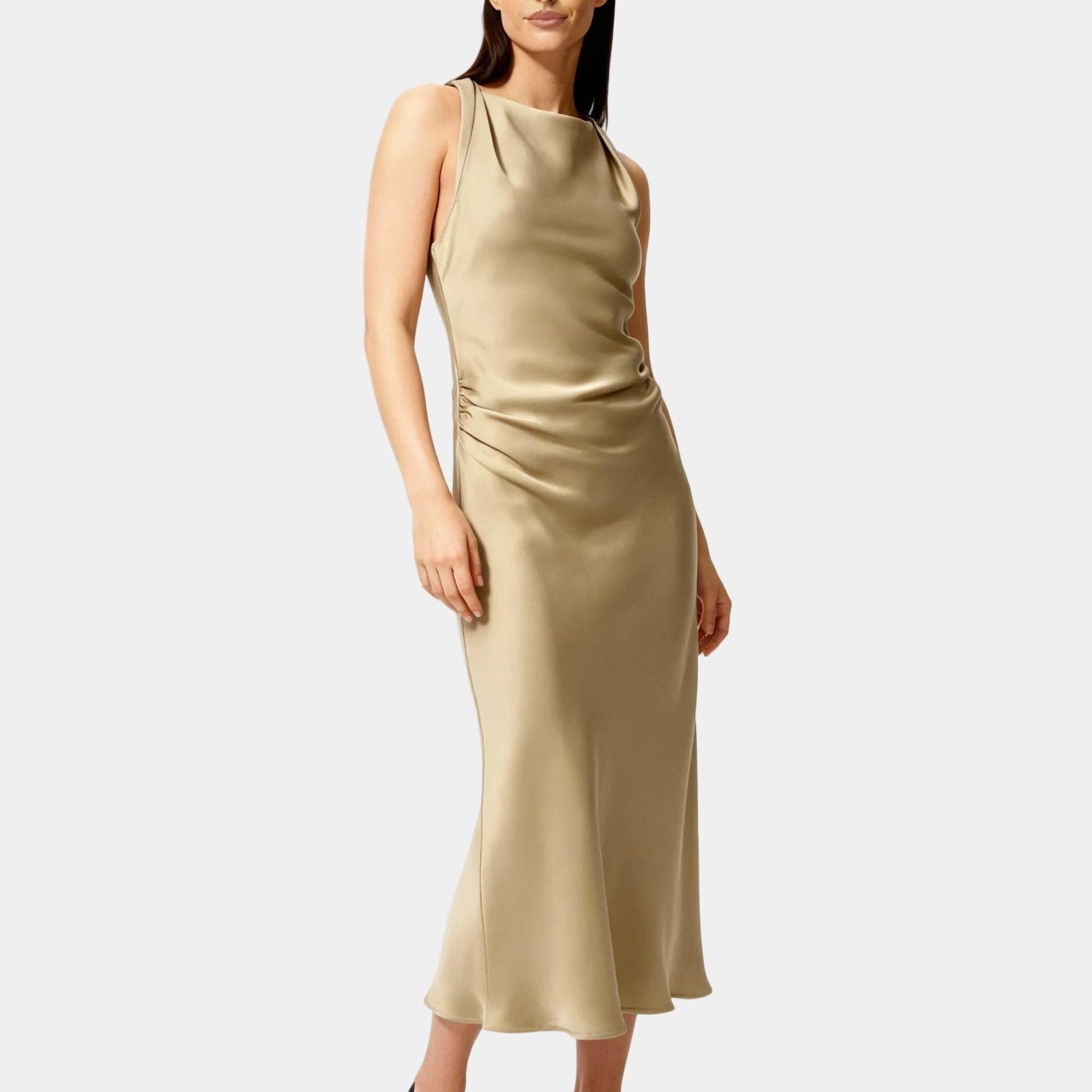 Elegant Satin Midi Dress for Women - Evening Wear, Perfect for Parties and Special Occasions