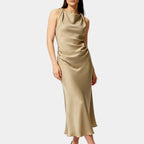 Elegant Satin Midi Dress for Women - Evening Wear, Perfect for Parties and Special Occasions