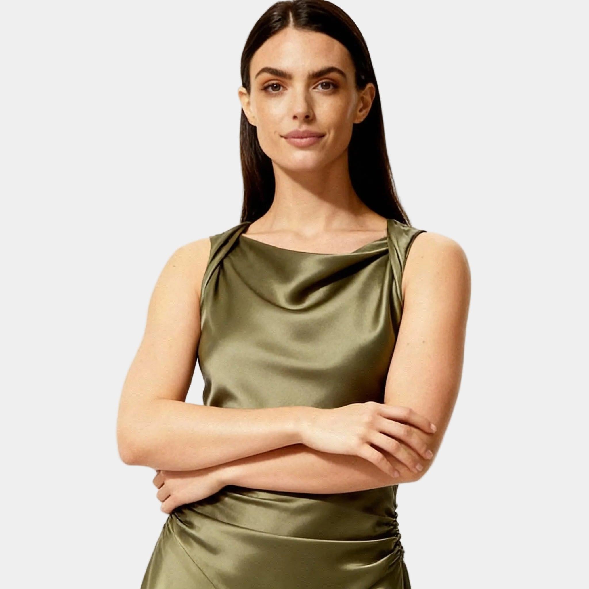 Elegant Satin Midi Dress for Women - Evening Wear, Perfect for Parties and Special Occasions