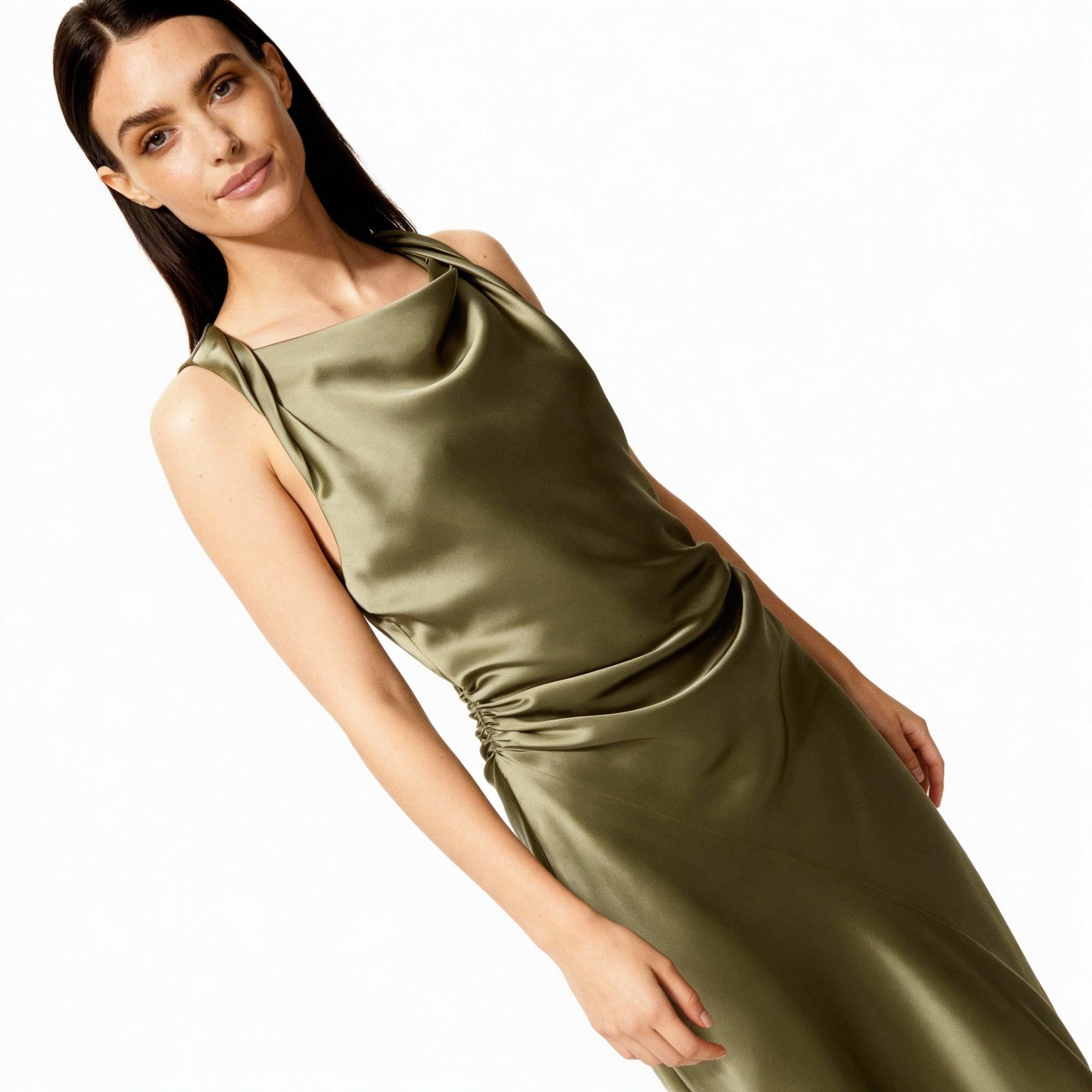 Elegant Satin Midi Dress for Women - Evening Wear, Perfect for Parties and Special Occasions