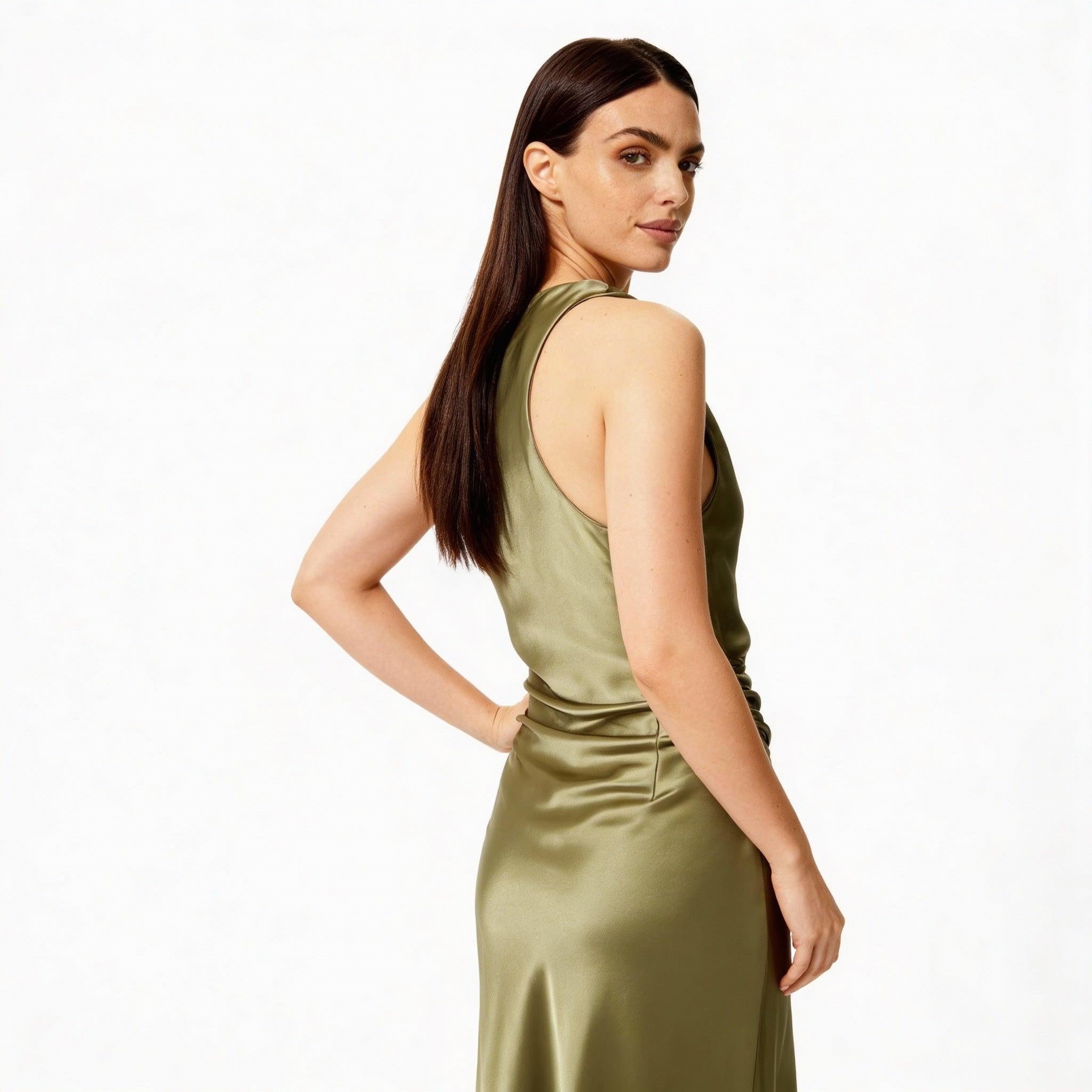 Elegant Satin Midi Dress for Women - Evening Wear, Perfect for Parties and Special Occasions