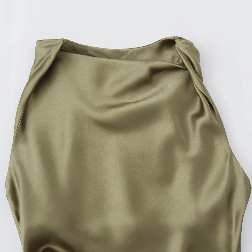Elegant Satin Midi Dress for Women - Evening Wear, Perfect for Parties and Special Occasions