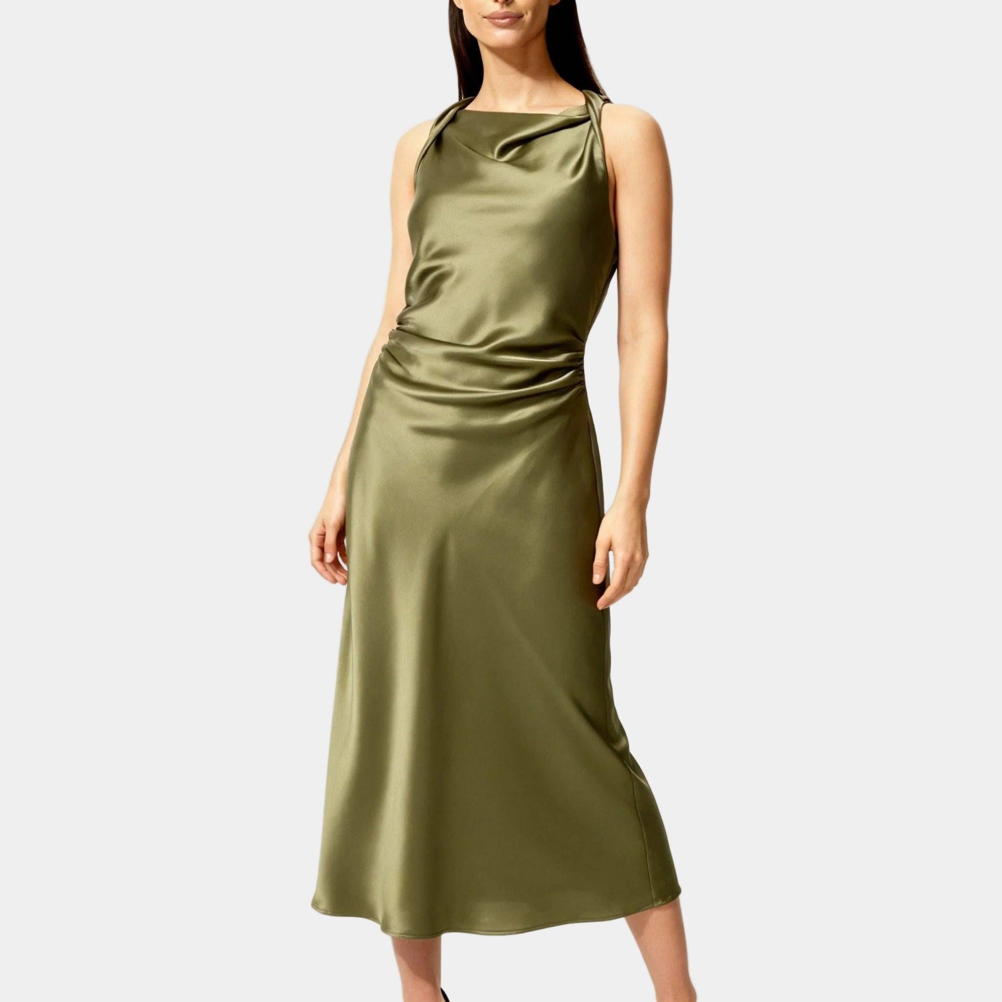 Elegant Satin Midi Dress for Women - Evening Wear, Perfect for Parties and Special Occasions
