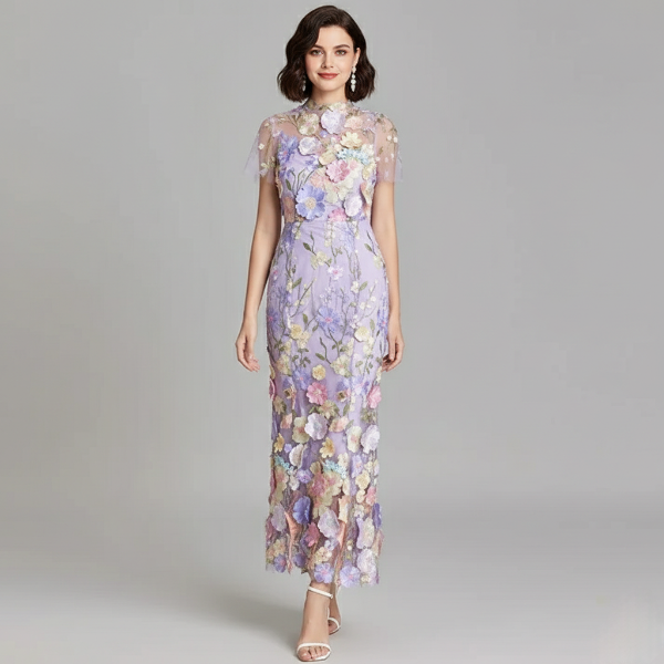 Embroidered Maxi Dress for Women - White Flowing Design for Casual or Formal Wear